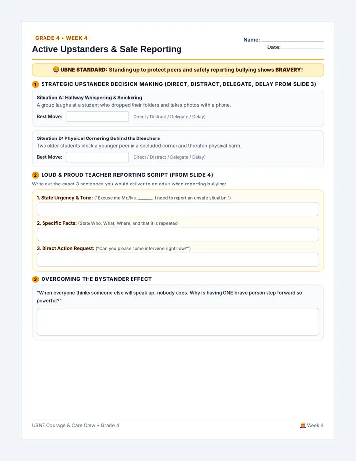 Active Upstander Upper Worksheet