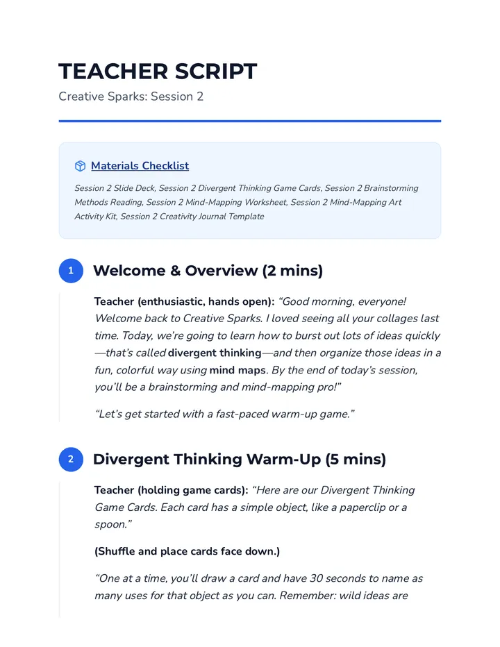 Session 2 Teacher Script Brainstorming Mind Mapping