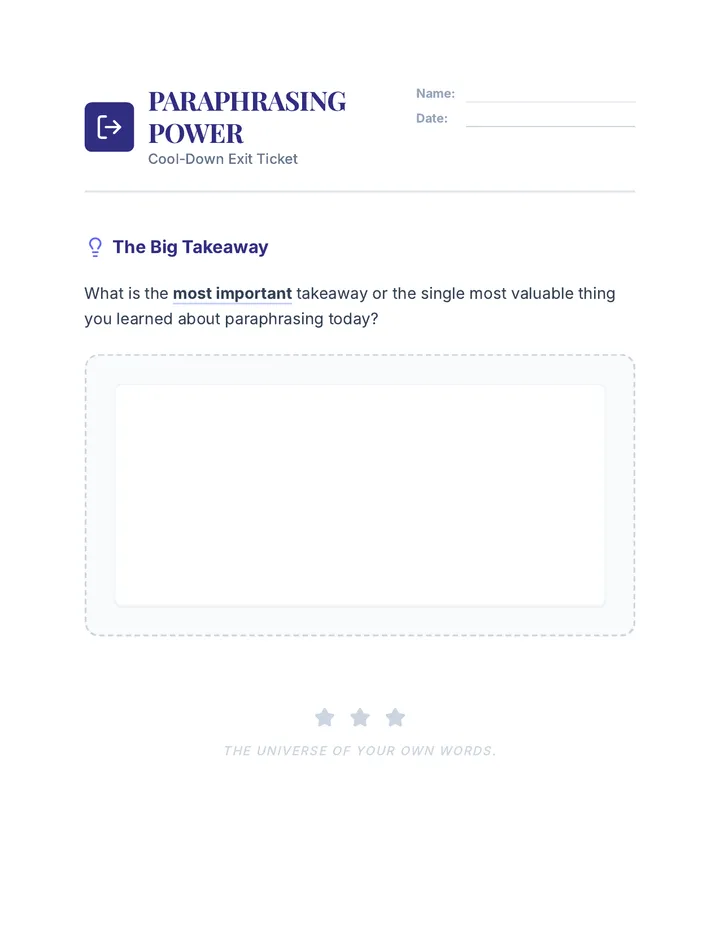 Paraphrasing Power Exit Ticket