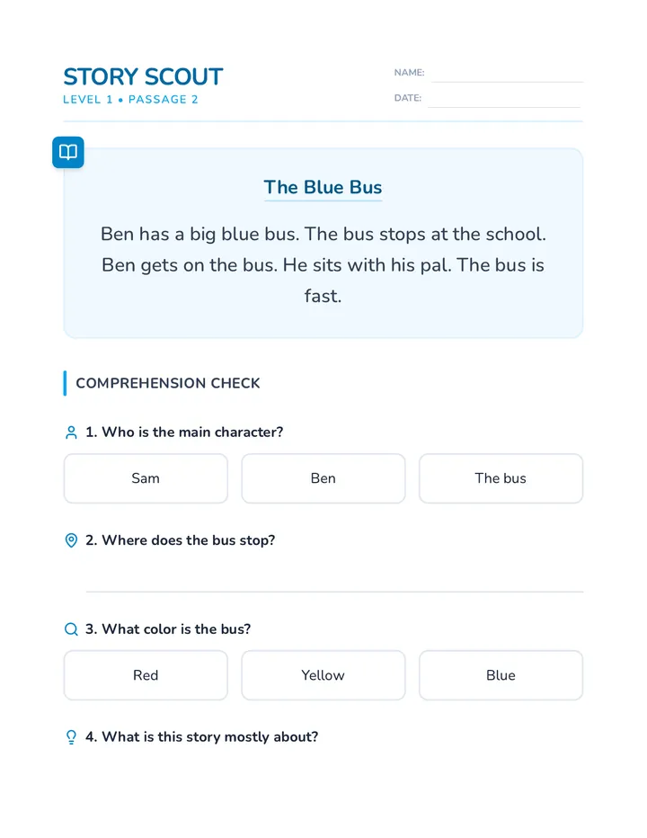 Blue Bus Worksheet