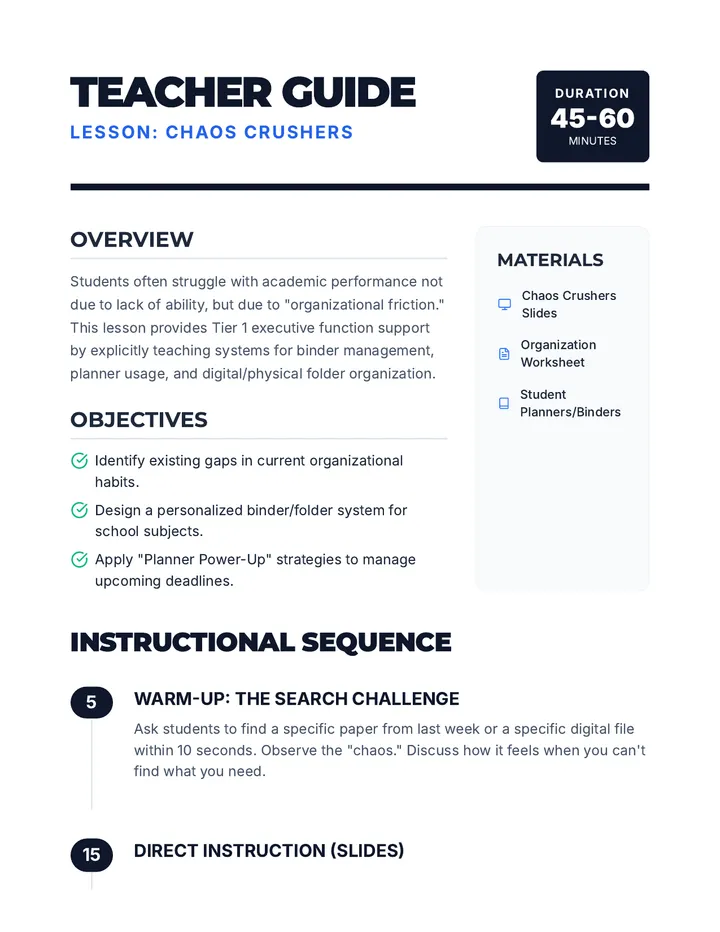 Chaos Crushers Teacher Guide
