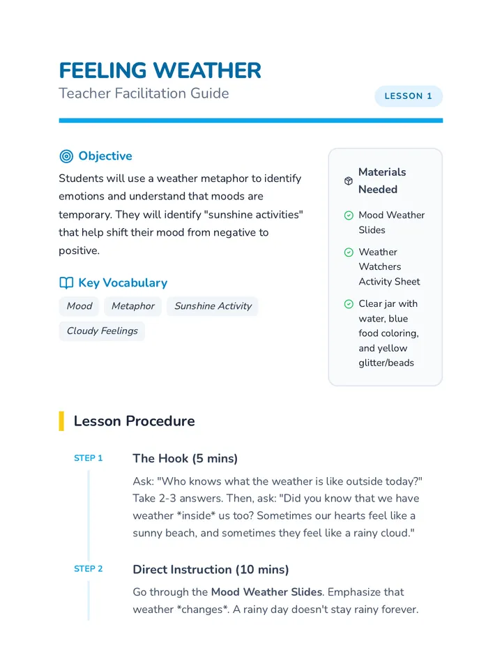 Sunshine Shifts Teacher Guide