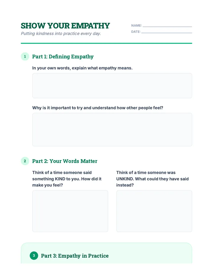 Show Your Empathy Worksheet