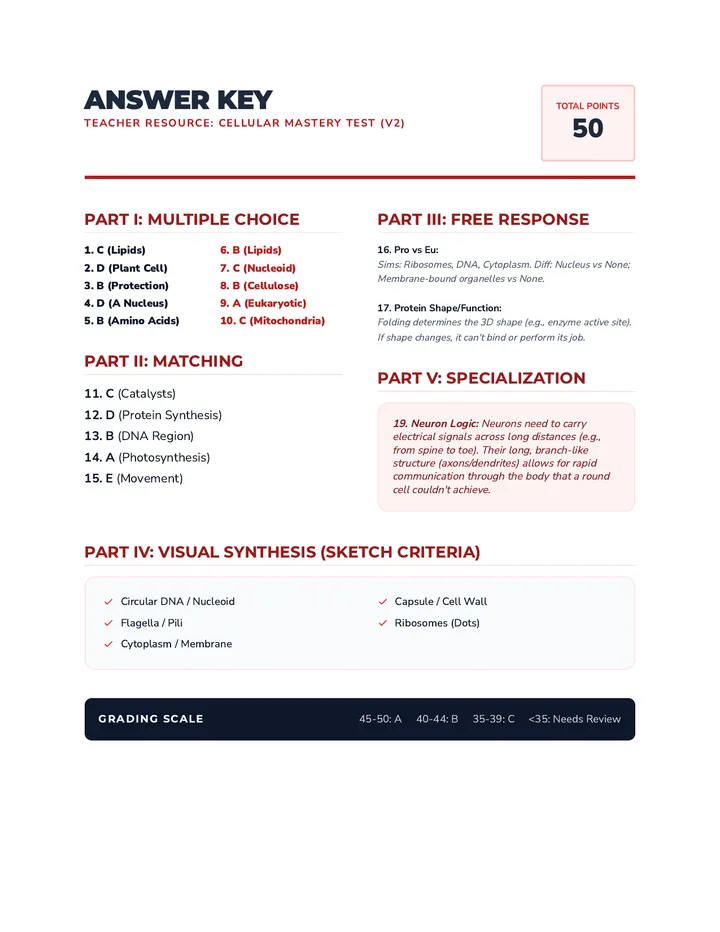 Cellular Mastery Test Key