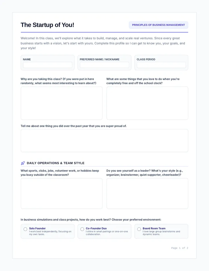 Founder Profile Worksheet