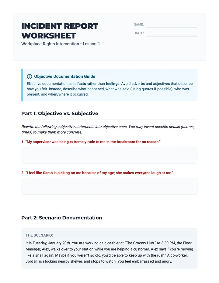 Incident Report Worksheet