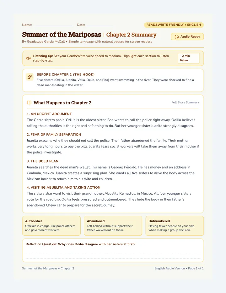 Mariposas Chapter Two English Summary