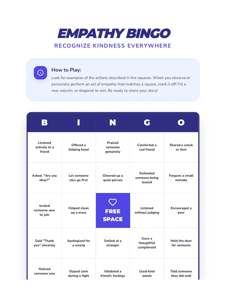Empathy Bingo Game