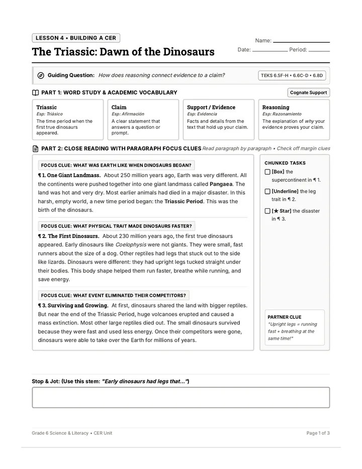 Triassic CER Student Packet
