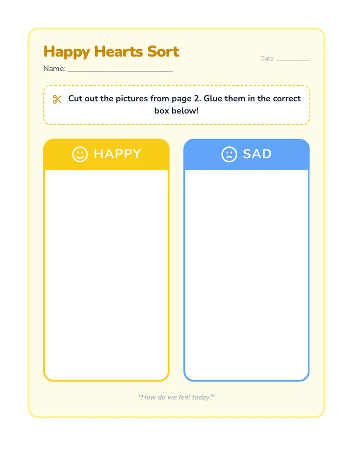 Happy Hearts Sorting Worksheet