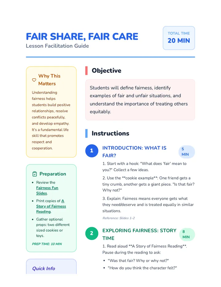 Fair Share Fair Care Lesson Plan