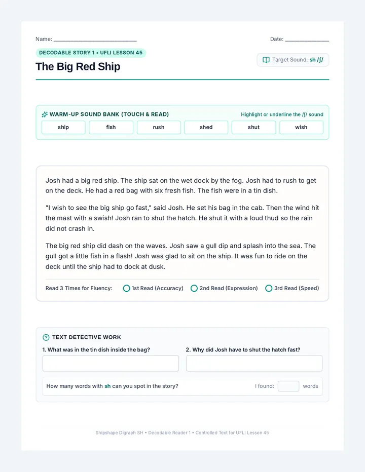 Big Red Ship Decodable Reader