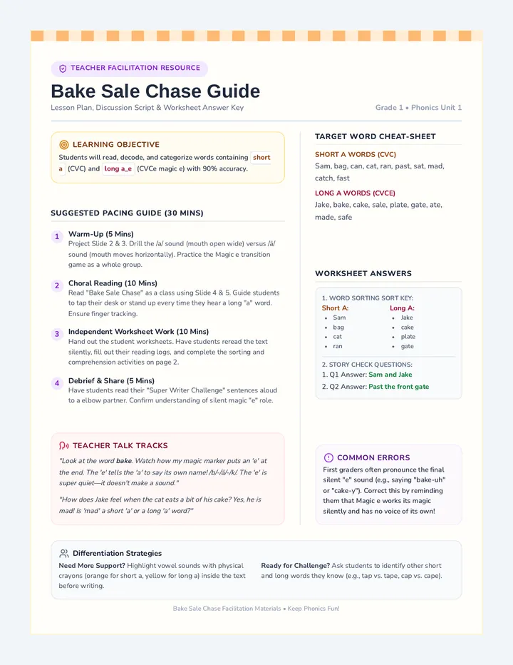 Bake Sale Chase Teacher Guide