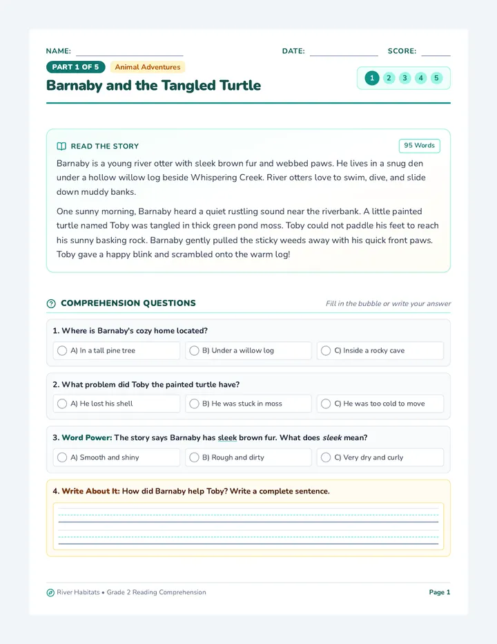 Otter Adventures Reading Packet