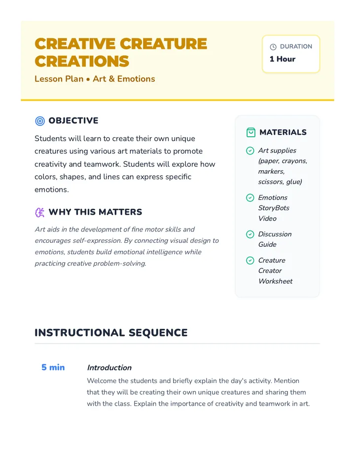 Creative Creature Lesson Plan