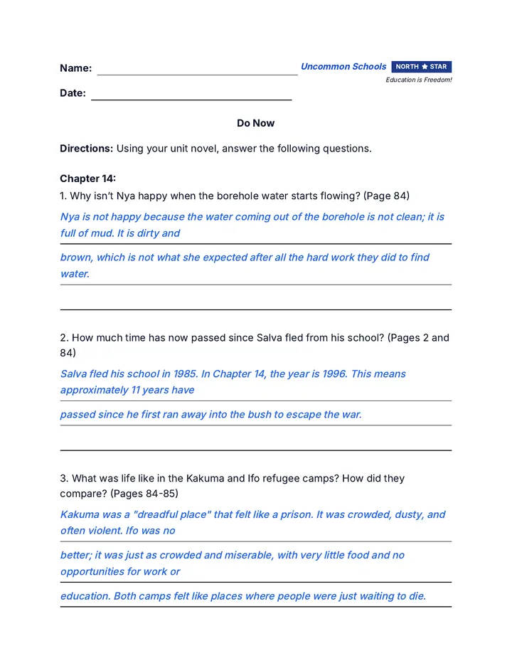 Long Walk Answer Key Day 3