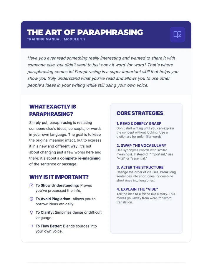 The Art of Paraphrasing Reading