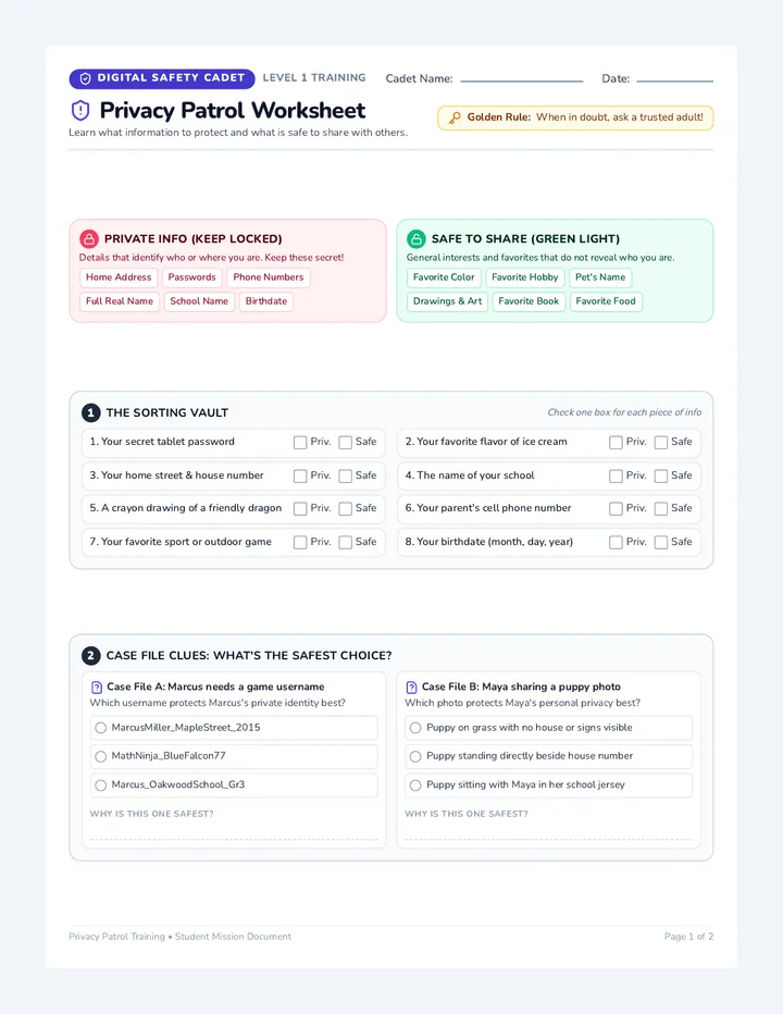 Privacy Patrol Worksheet