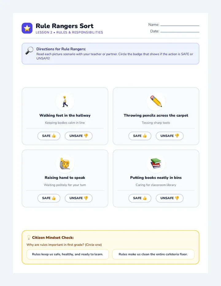 Rule Rangers Activity Sheet