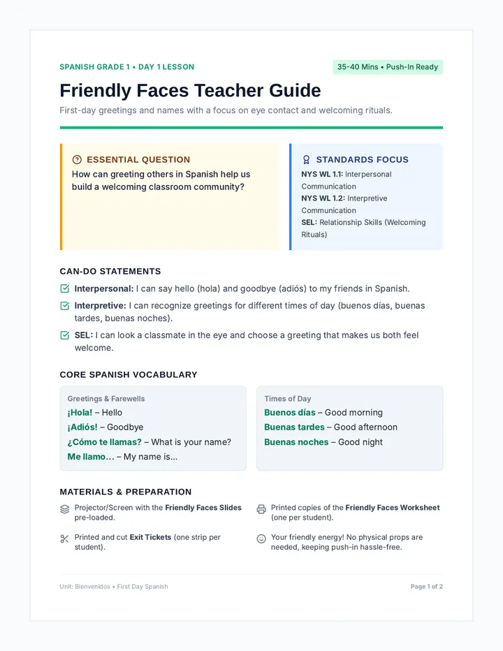 Friendly Faces Teacher Guide