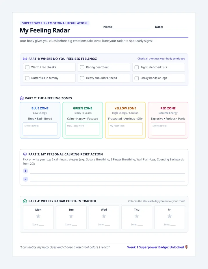Feeling Radar Workbook Page