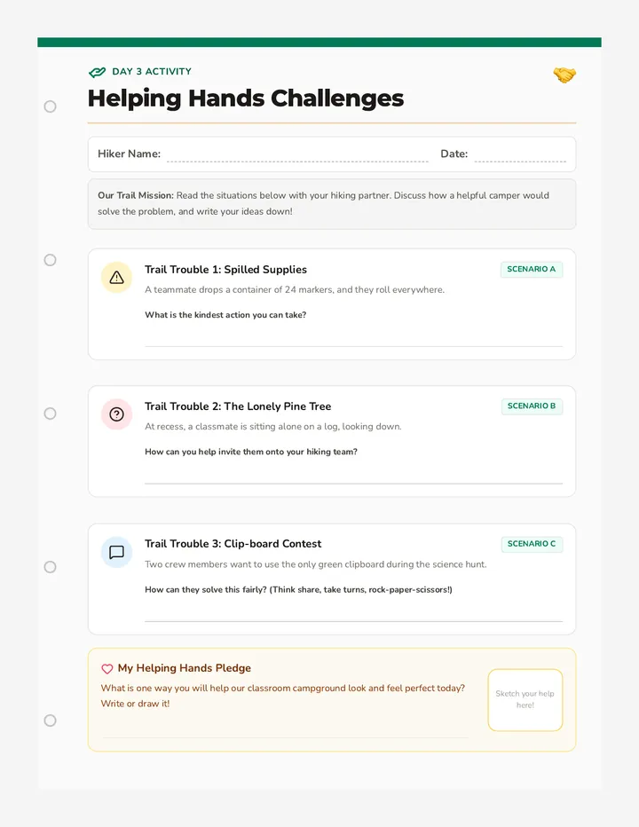 Helping Hands Challenges Worksheet