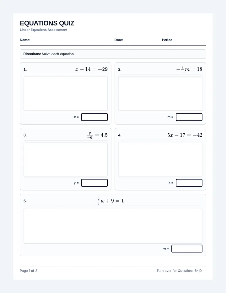 Equation Equilibrium Quiz