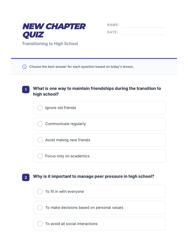 Transitioning to High School Quiz