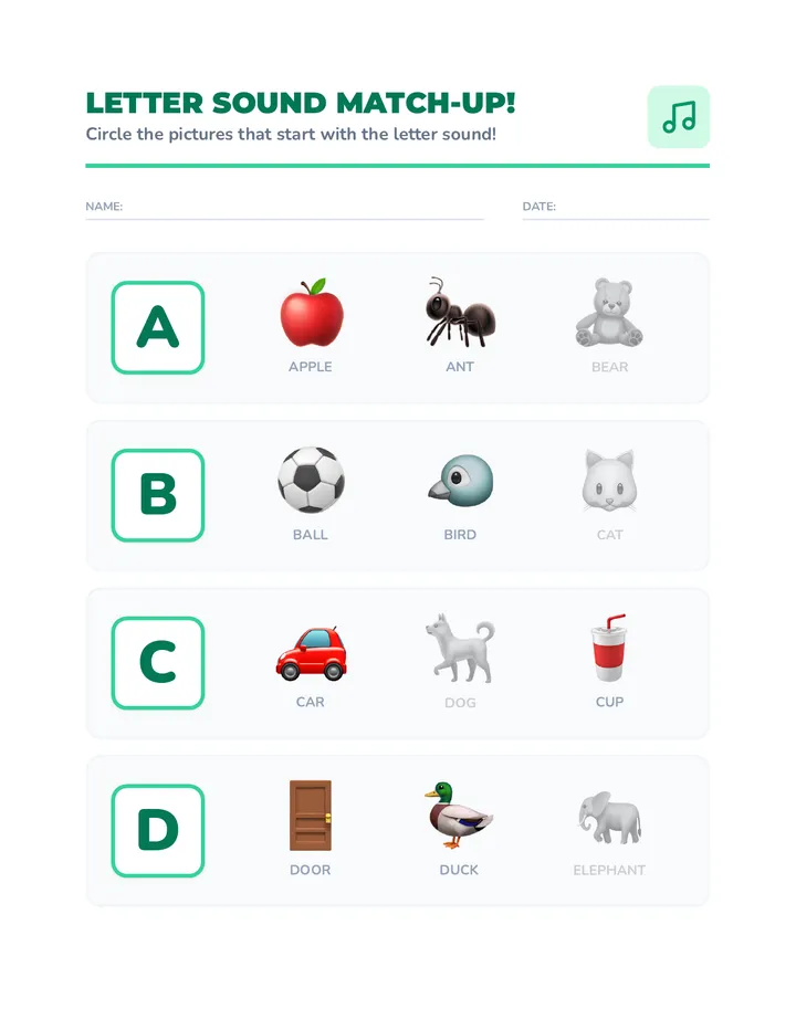 Letter Sound Matchup Worksheet