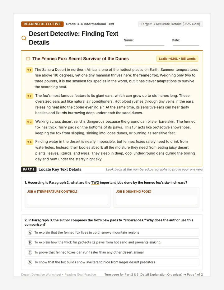 Desert Detective Worksheet