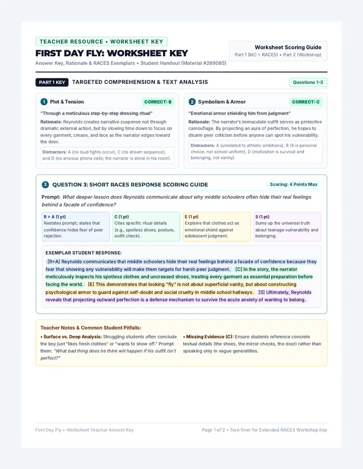 First Day Fly Worksheet Key