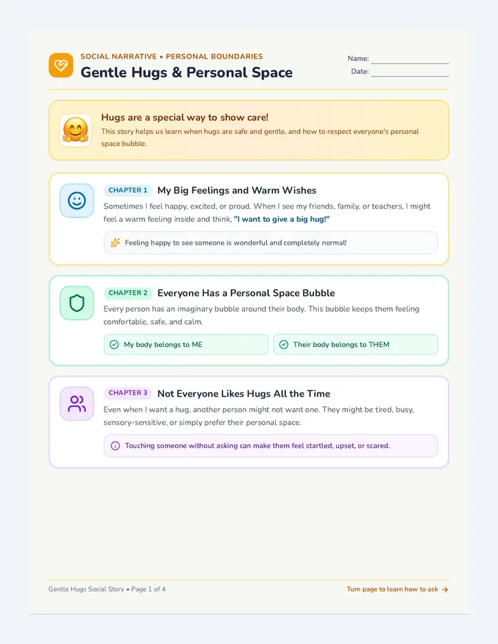Gentle Hugs Social Story