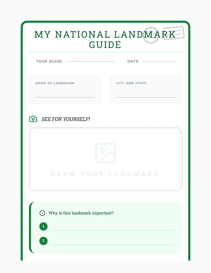 My National Landmark Guide Worksheet