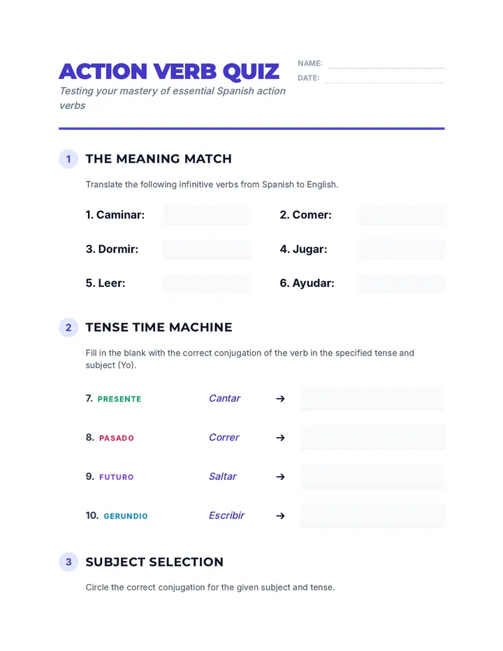 Action Verb Quiz