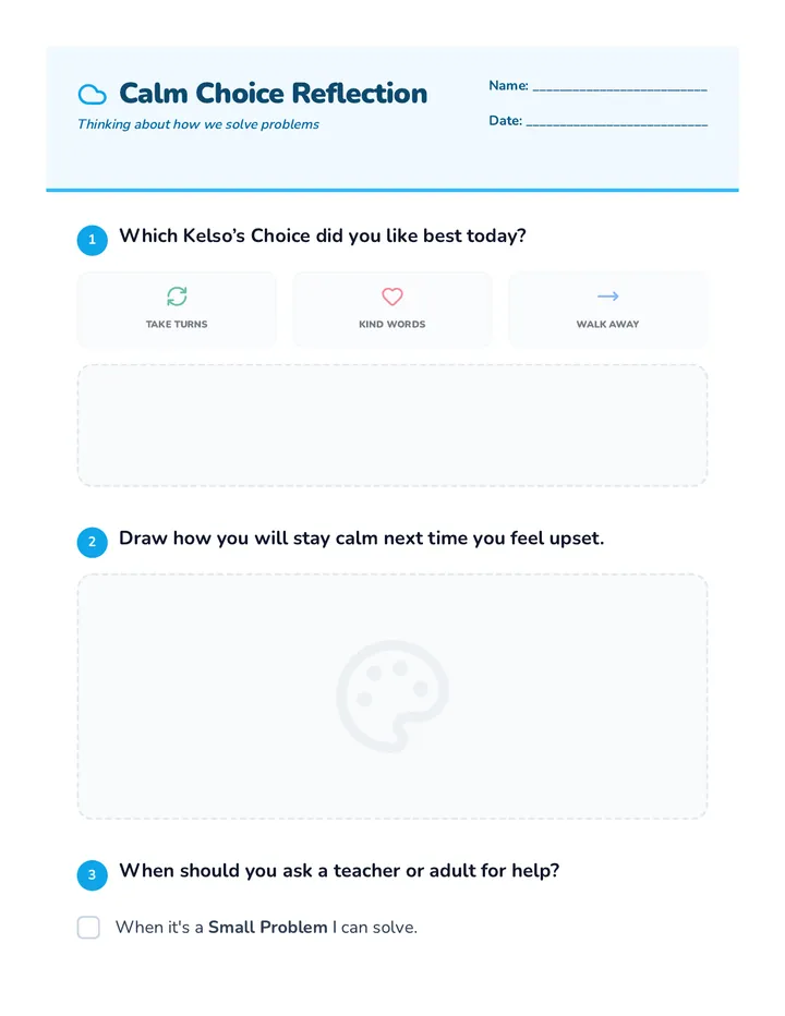 Calm Choice Reflection Worksheet
