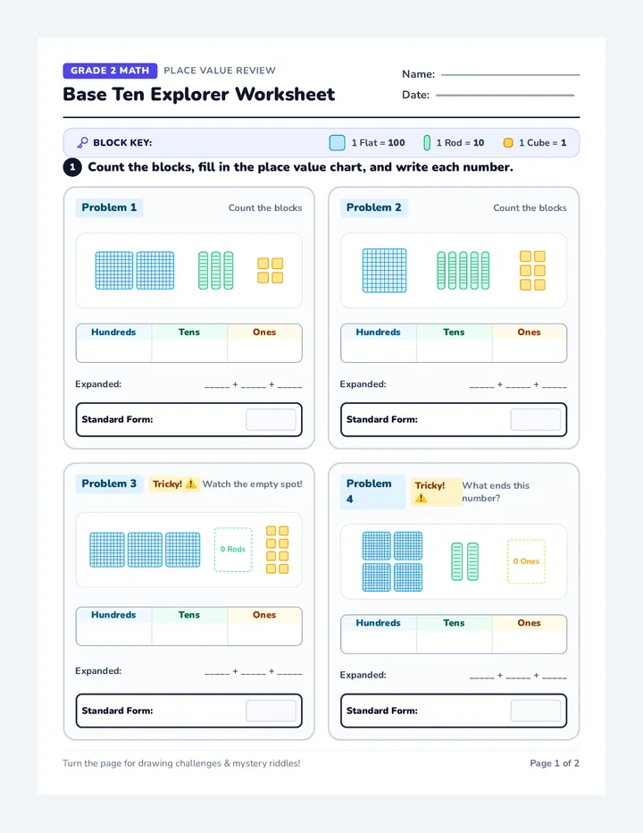Base Ten Explorer Worksheet