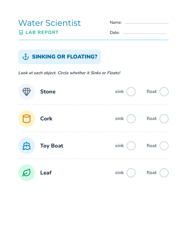 Sinking & Floating Worksheet
