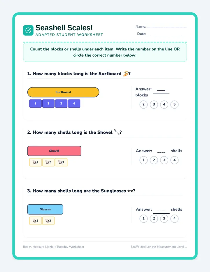 Seashell Scales Worksheet