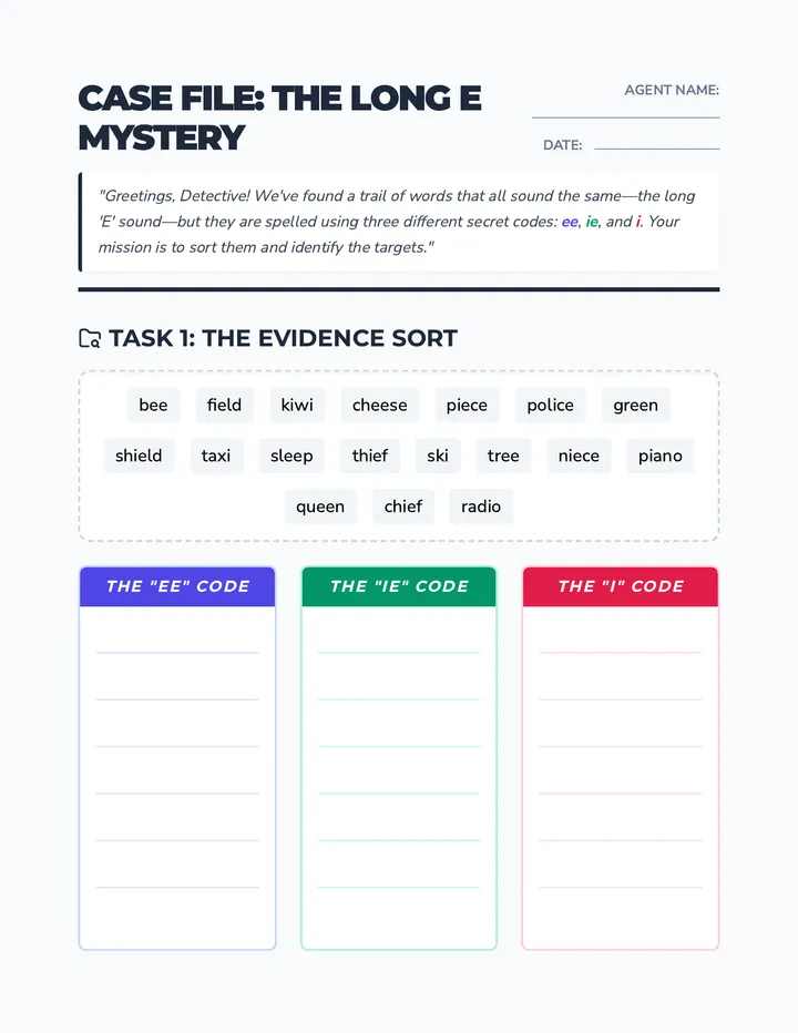 Case File Spelling Worksheet