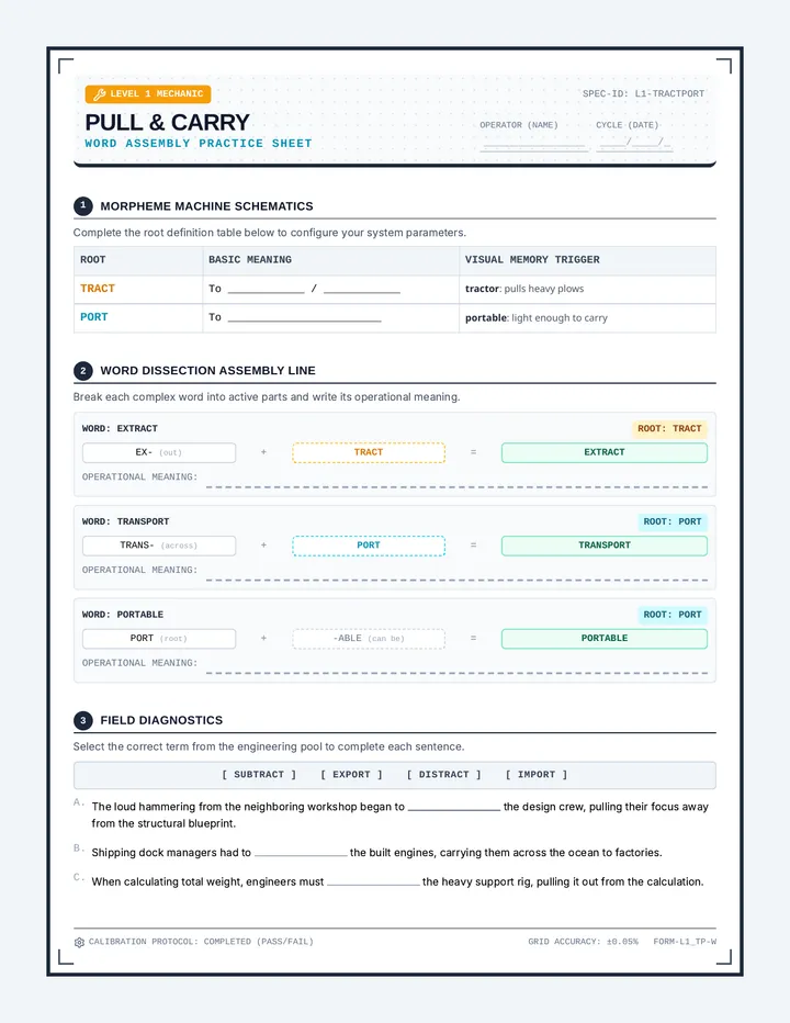 Pull and Carry Practice Sheet