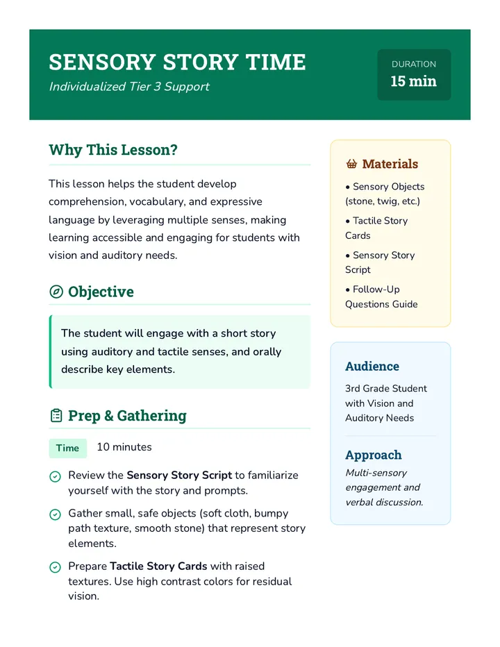 Sensory Story Time Lesson Plan