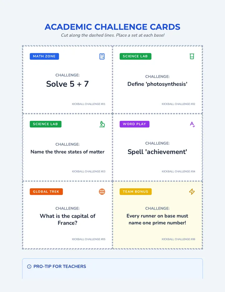 Academic Challenge Cards Worksheet
