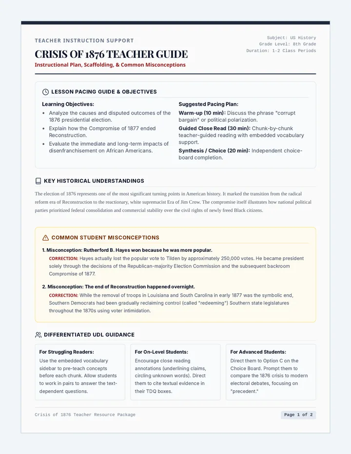 Crisis of 1876 Teacher Guide