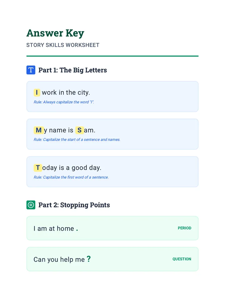Story Skills Answer Key