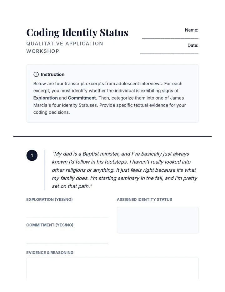 Identity Coding Worksheet