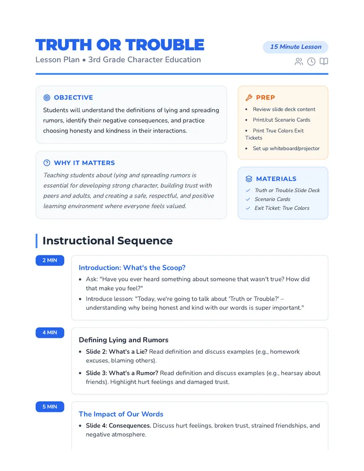 Truth or Trouble Lesson Plan