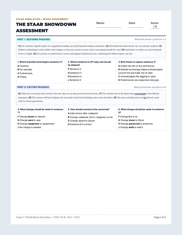STAAR Showdown Mixed Assessment