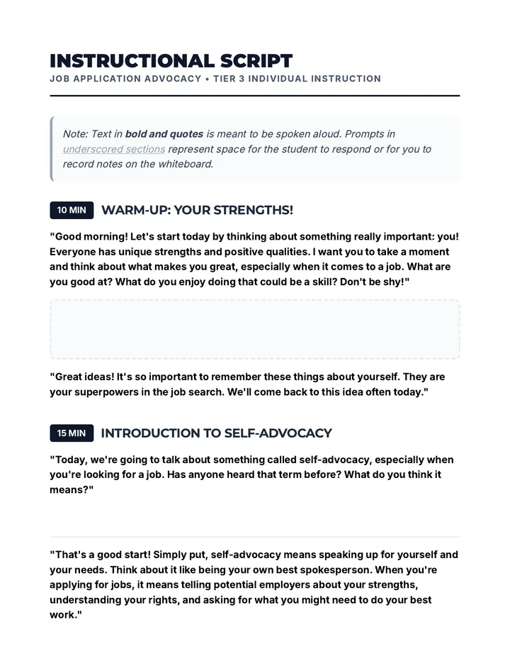 Job Application Advocacy Script