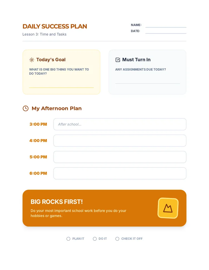 Daily Success Planner Worksheet