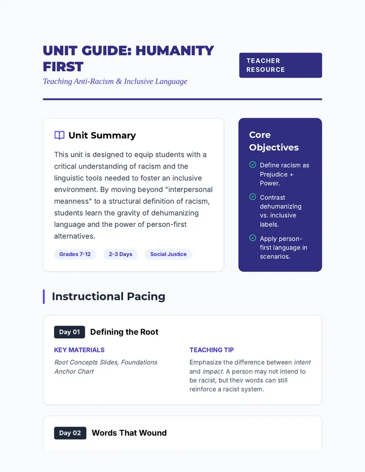 Humanity First Teacher Guide